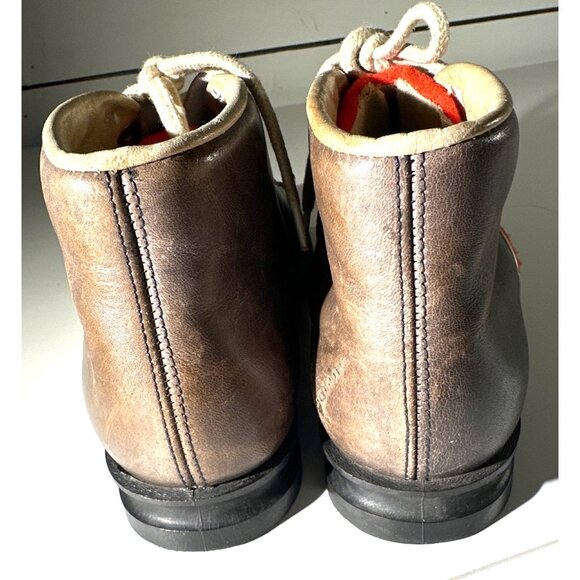 Arvios Vintage Leather Ski Boots Made In Norway With Red & White Accents Size 38 main image 6